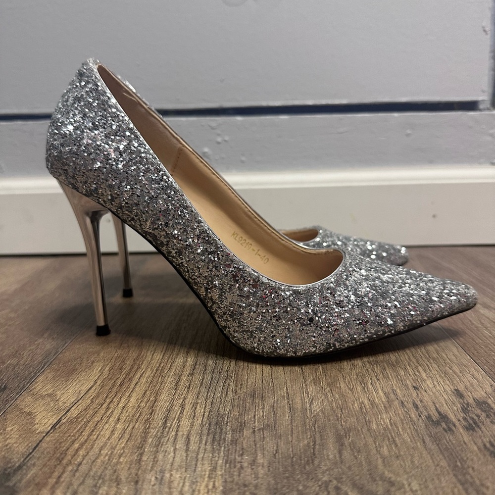 Silver 4 inch heels